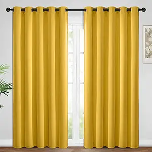 Yakamok Blackout Curtains Room Darkening Thermal Insulated with Grommet Window Curtain for Bedroom/Living Room(62Wx84L inch, Mustard Yellow, 2 Panels)