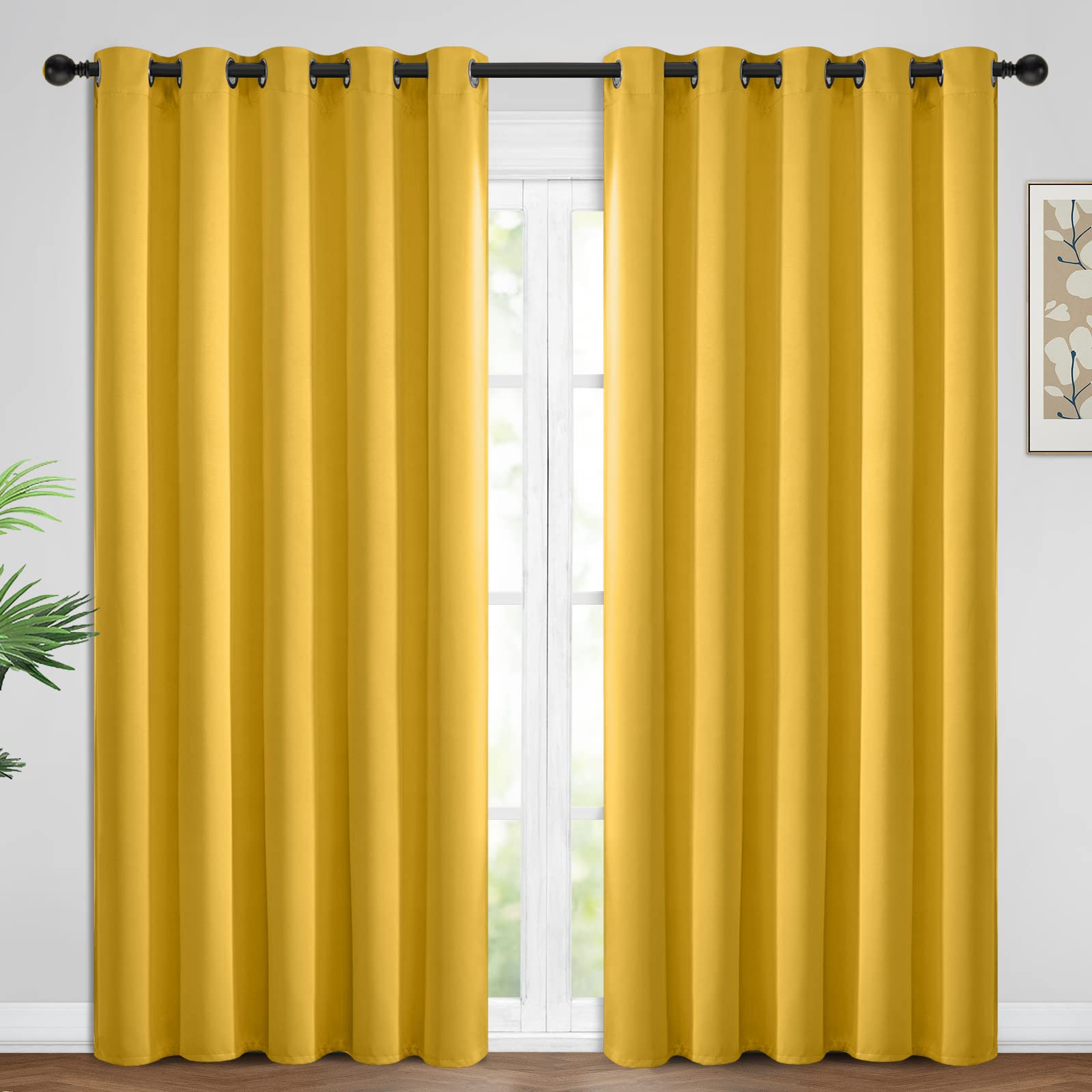 Yakamok Blackout Curtains Room Darkening Thermal Insulated with Grommet Window Curtain for Bedroom/Living Room(62Wx84L inch, Mustard Yellow, 2 Panels), (PART-YBWG266284) — image 1