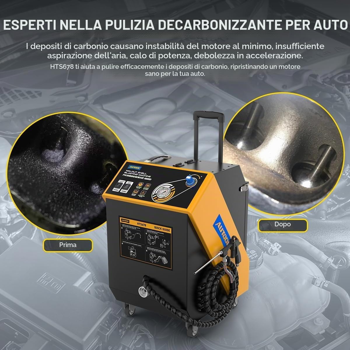 AUTOOL HT678 Sabbiatrice di Noce, Motore automobilistico Valvola del Tubo di aspirazione Macchina Pulita Sistema Valvetronic Polvere di Noce Sabbia Detergente