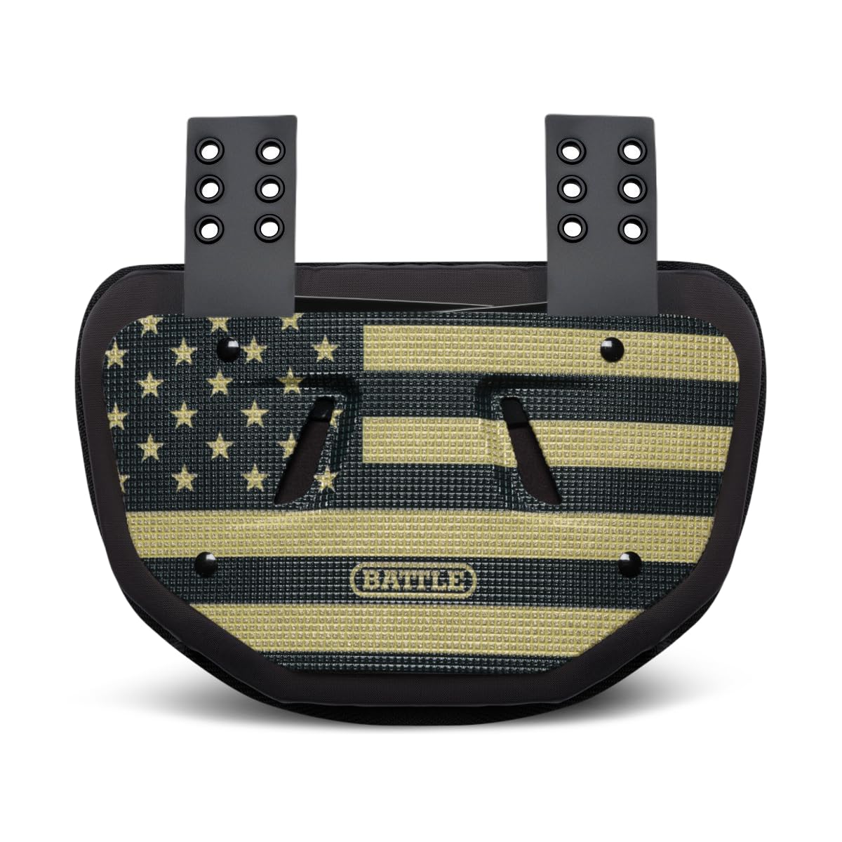 Battle Sports Diamond Football Back Plate – Hard Shell Lower Back Protector with Contoured Foam for High-Impact Protection for Youth, Kids and Adults (Black/Gold USA, Adult)