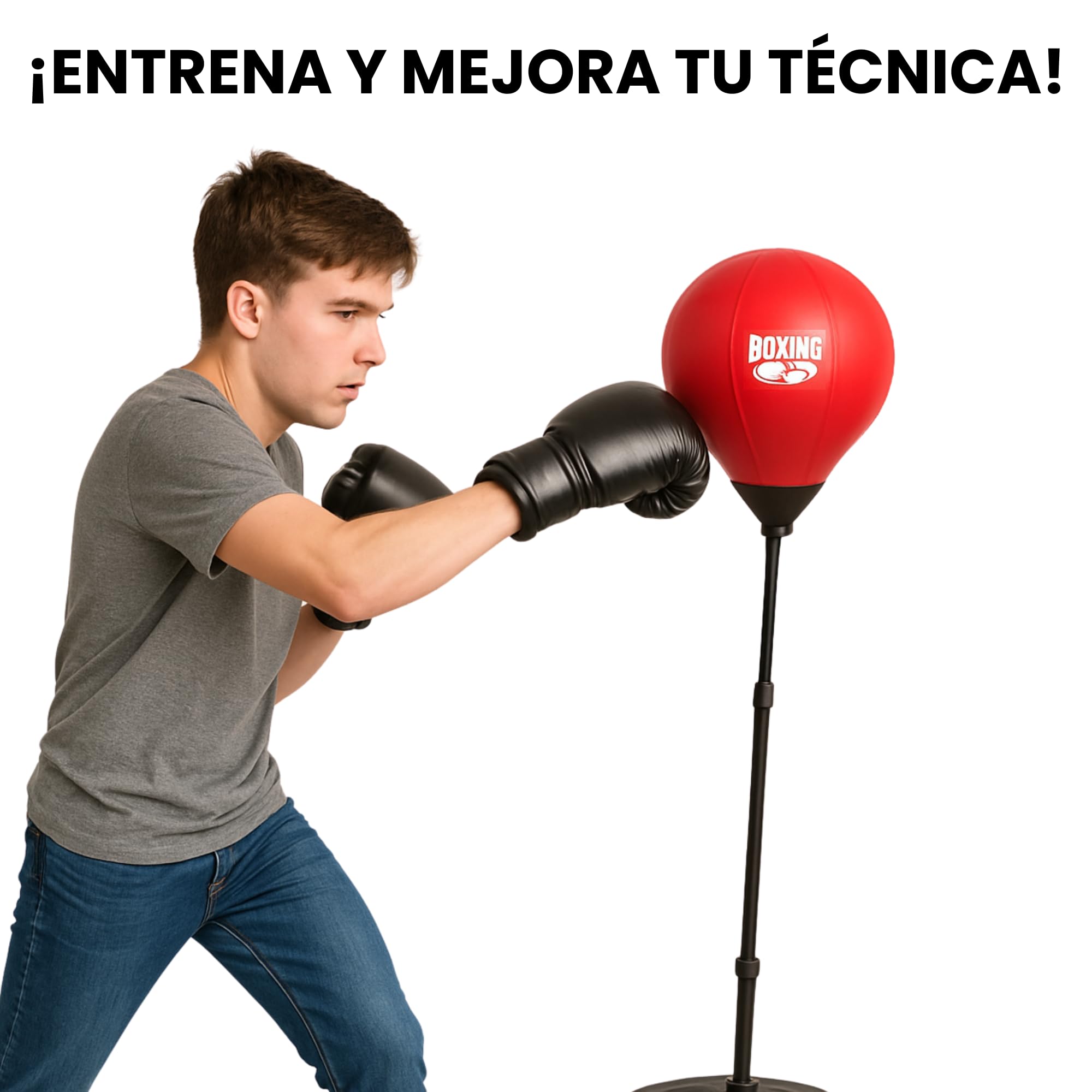 DEVESSPORT Punching Ball Infantil Rojo | Altura Ajustable de 1,26 a 1,46 m, con Guantes de Boxeo y Base Rellenable – Juego de Boxeo para Niños a Partir de 5 Años