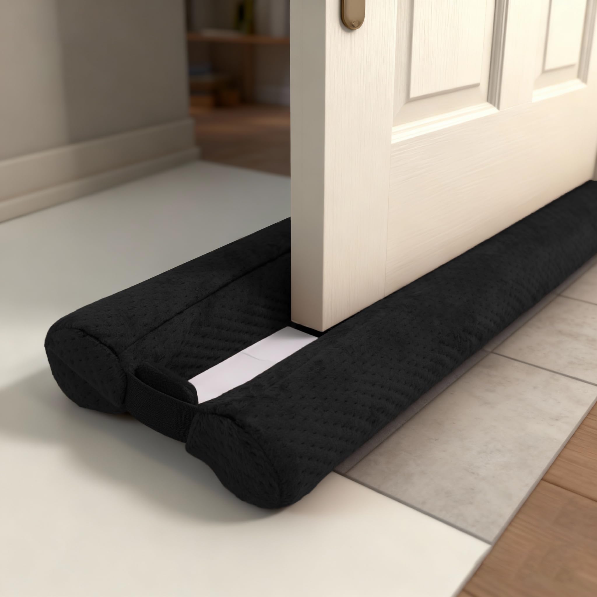 Under Door Draught Excluder 76-91cm, Double Side Door Draft Stopper for Bottom of Door, Adjustable Length Under Door Gap Filler Blocker, Door Soundproofing, Keeps the Draft Dust Insect Out, Black