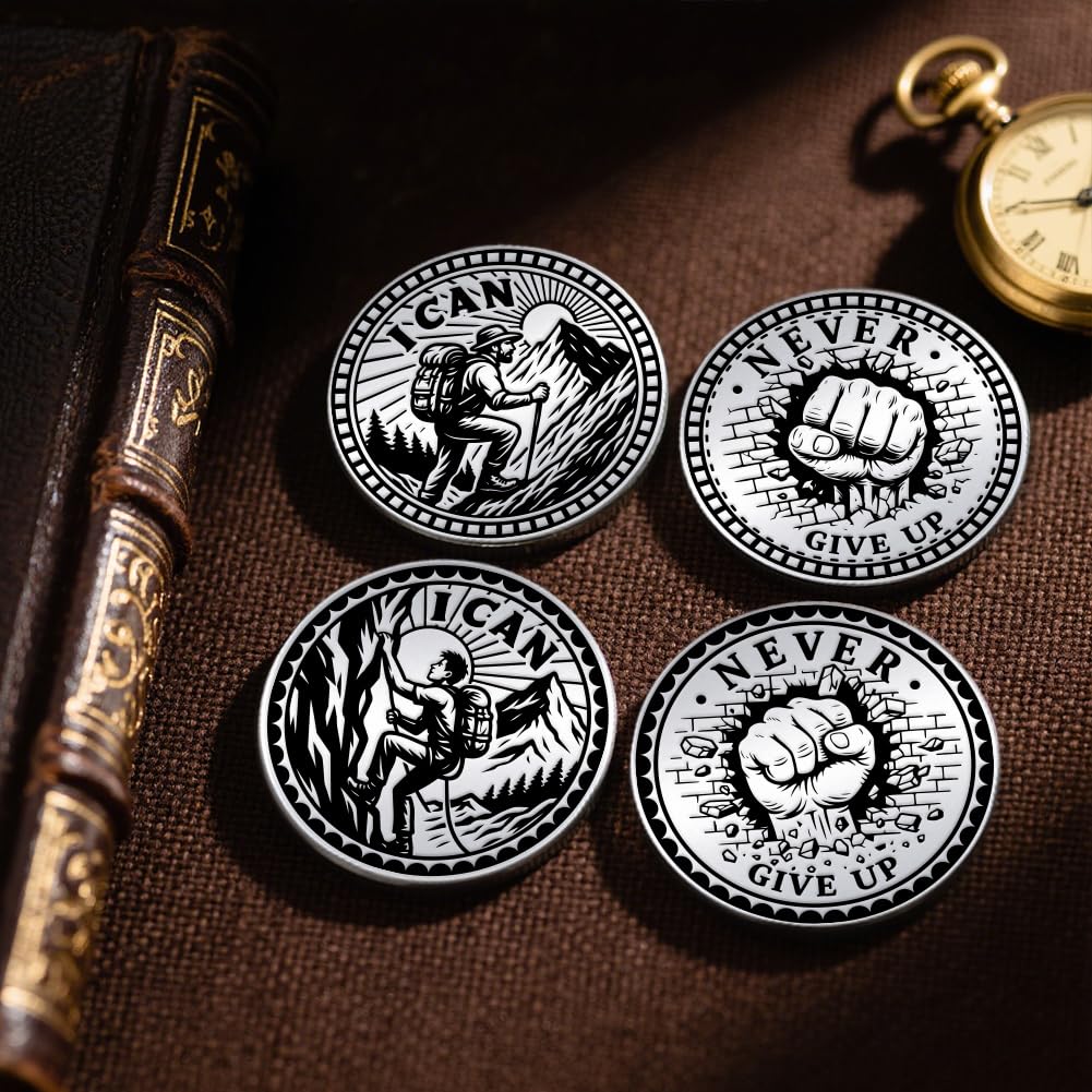 UNICRAFTALE 2Pcs Motivation from Mountaineering Coin Encouragement Challenge Coins Decision Maker Coin Stainless Steel Commemorative Coins with Kraft Paper Box for Collectible Commemorative Gifts - Image 2