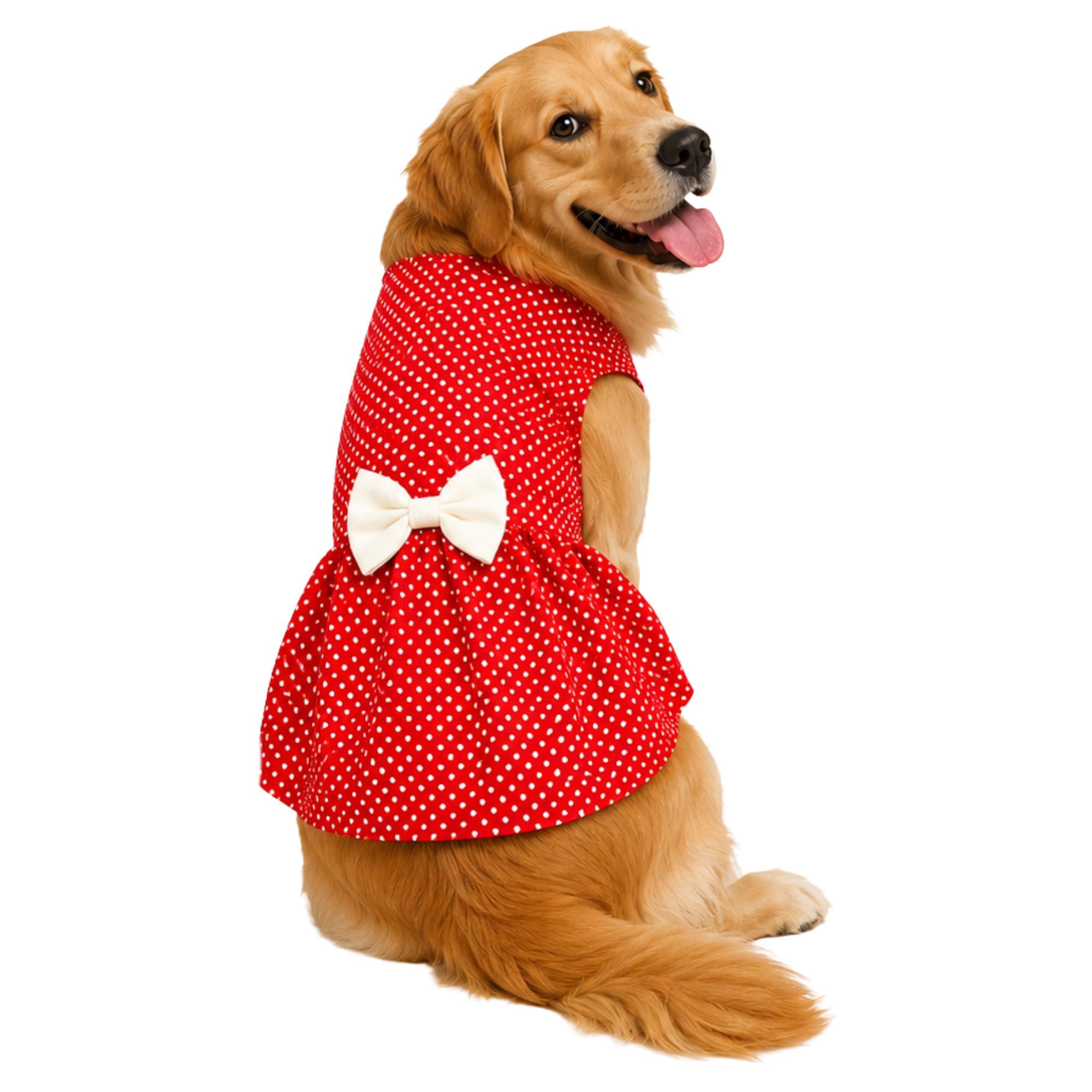 Buraq Dog Dress for Dogs & Cats, Soft Cotton Polka Dot Pet Dress with Bow, Comfortable Velcro Fit for Small, Medium & Large Dogs (Red, XXL)-image-44