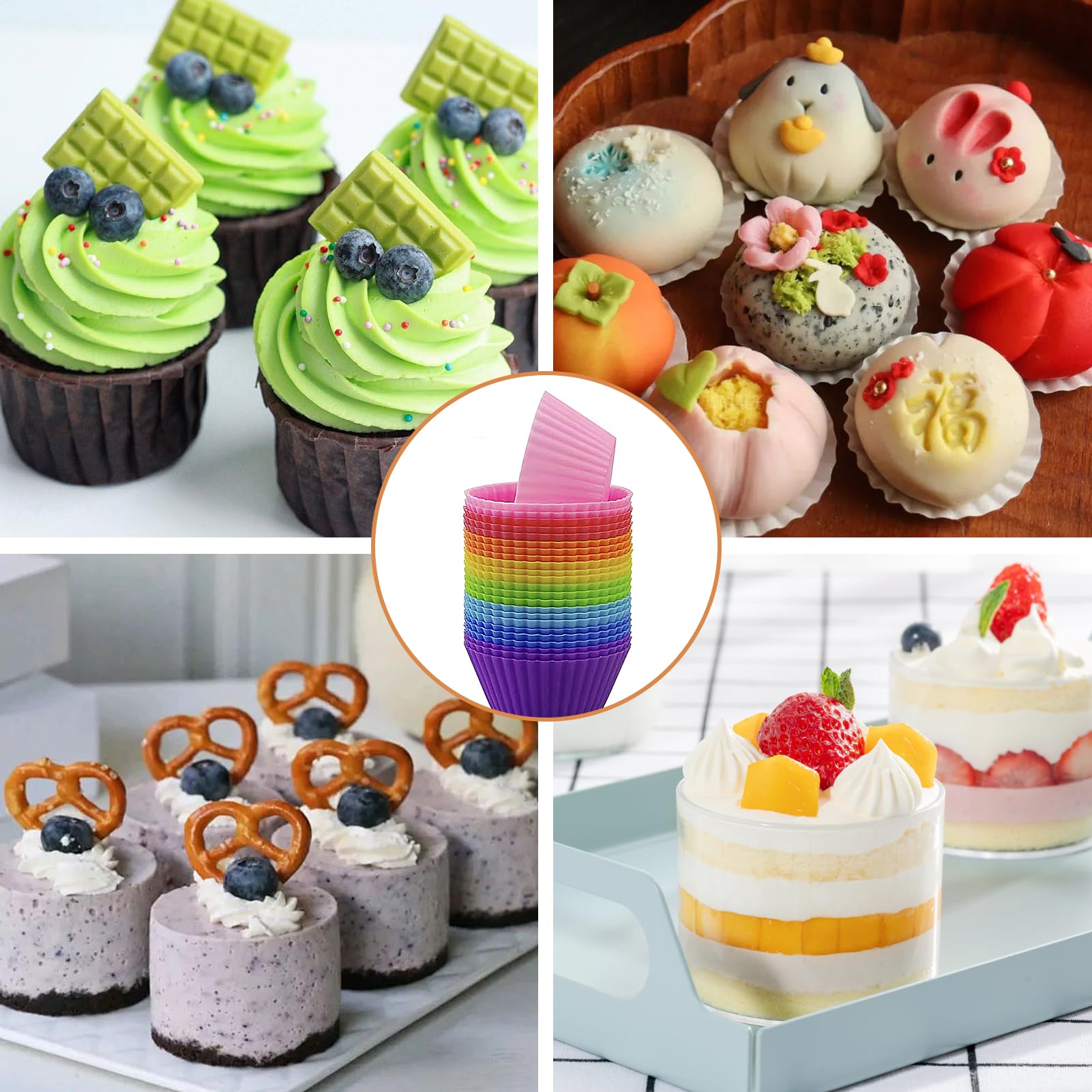 24 Stampini Muffin In Silicone - Set Completo Con Forme Rettangolari, Quadrate E Tonde - Foto 5