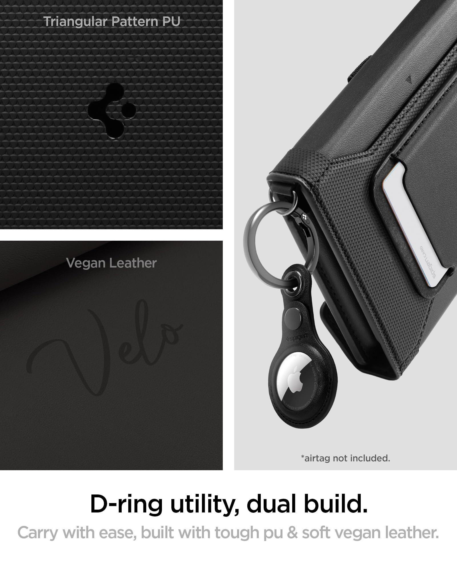 Spigen Life KD502 Porta Passaporto Magnetico con Tasca Portacarte Rimovibile MagSafe, Doppia Custodia per Passaporto con Protezione RFID, Slot per Scheda SIM e Moschettone - Nero