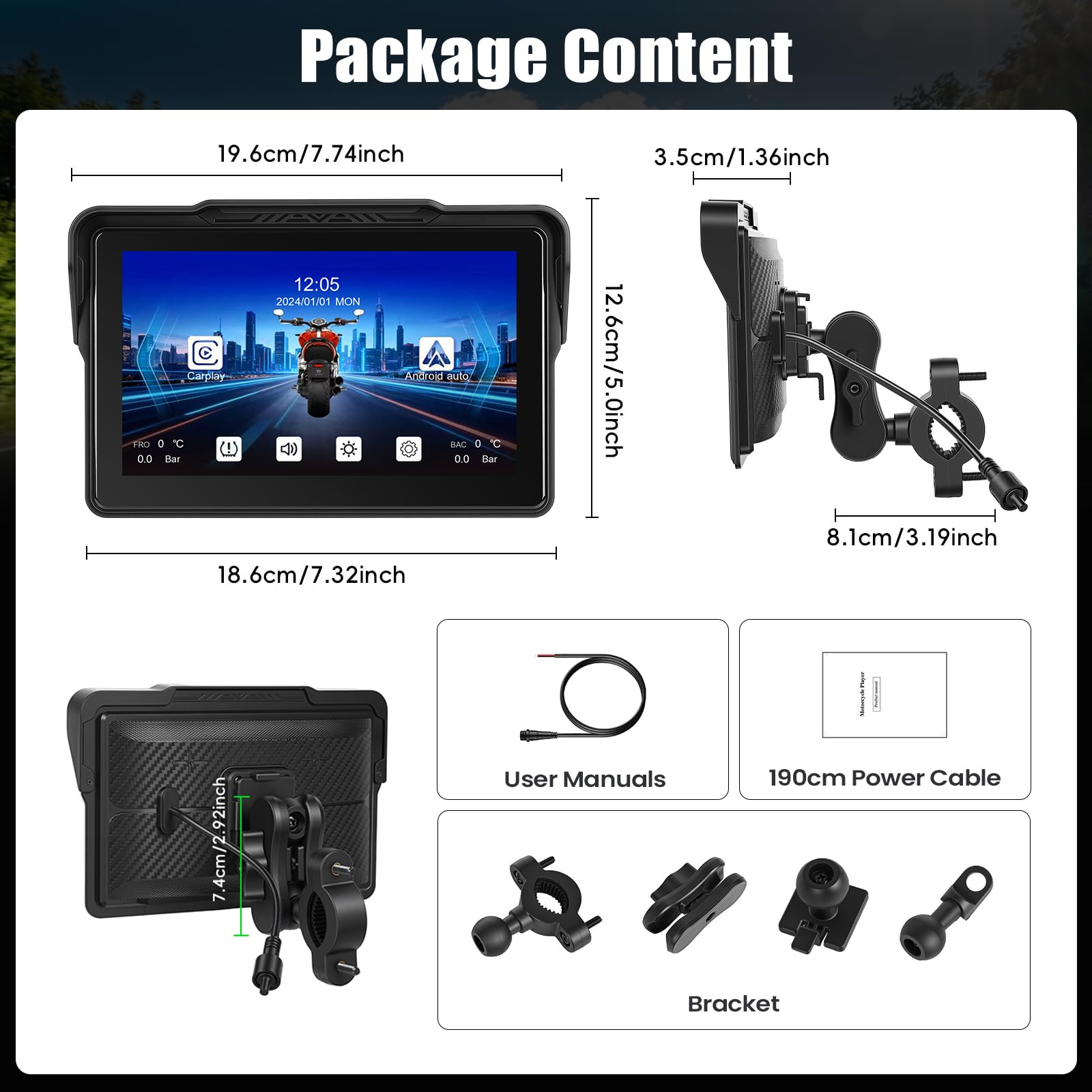 SIXTOP Pantalla Moto 7 Pulgadas, Carplay y Android Auto Inalámbrico para Motocicletas con Soporte Desmontable, Bluetooth, IP67 Impermeable, Control por Voz Siri