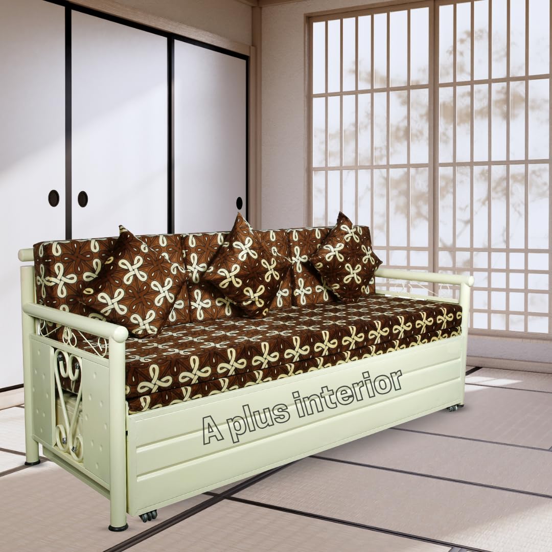 3 Seater Metal Sofa Cum Bed with Hydraulic Storage for Living Room (Ivory); Size: Queen – 5 x 6 – APICQ402 3 Seater Metal Sofa Cum Bed with Hydraulic Storage for Living Room (Ivory); Size: Queen – 5 x 6 – APICQ402