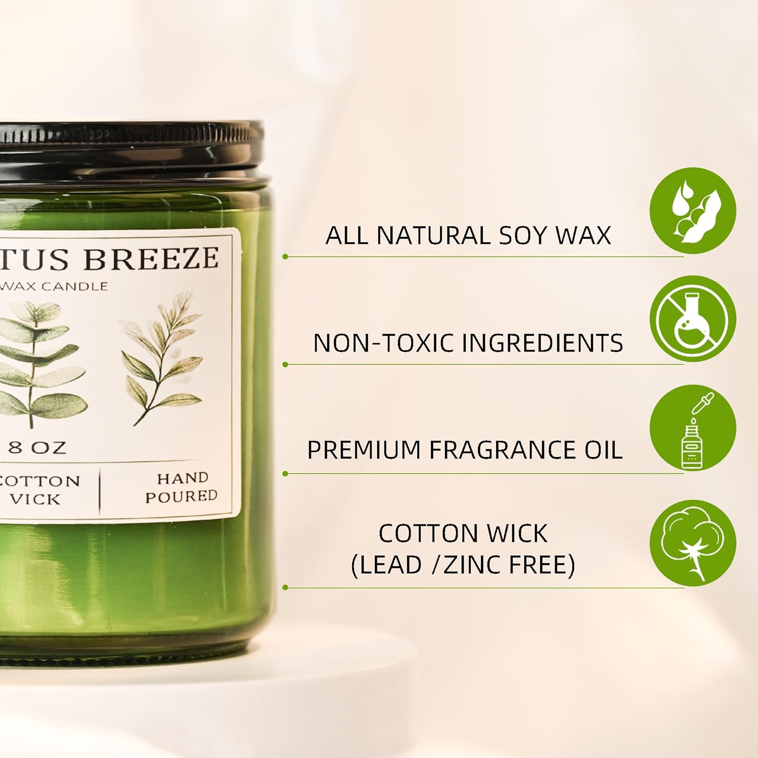 Eucalyptus & Mint Candles for Home Scented, 40 Hours Burn Soy Candle Gift for Women Stress Relief, Meditation, Yoga, Relaxing, Natural Soy Wax for Men and Women, 8oz - Image 3