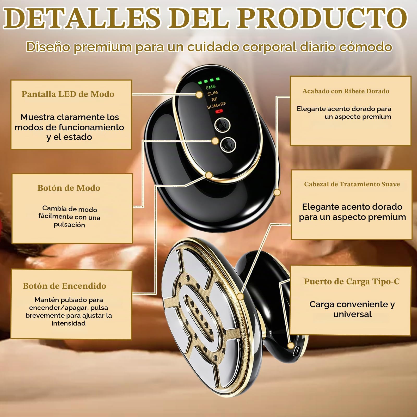 4 en 1 Masajeador Anticelulítico Eléctrico,Aparato Masajeador Corporal Profesional con Tecnologías EMS,SLIM y RF,Masajeador Celulitis para Abdomen,Glúteos,Piernas,Levantan,Aprietan y Suavizan la Piel