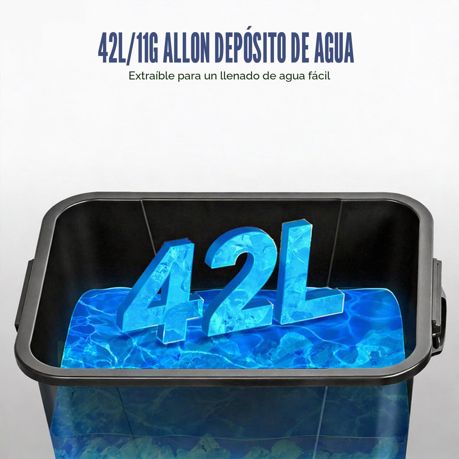 Ventilador Nebulizador de Pie con Depósito de 42L, Ventilador Enfriador con Tanque de Agua, 3 Velocidades, Regulable en Altura, Apto para Jardín, Terraza, Bares y Restaurantes.