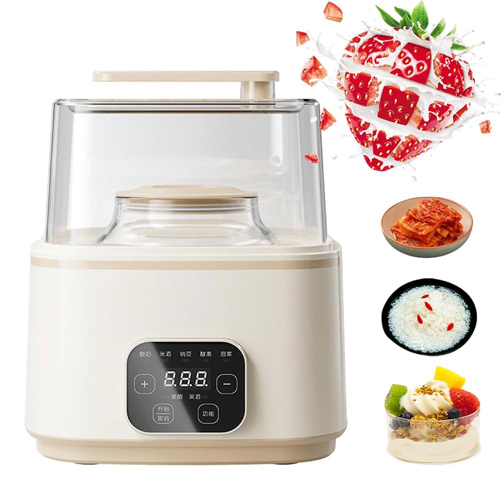 Automatyczna jogurtownica, maszyna do produkcji jogurtu 1 l + 2 l, wielofunkcyjna maszyna do fermentacji, 5 predefiniowanych programów, panel dotykowy LED, elektryczna jogurtownica, do jogurtu