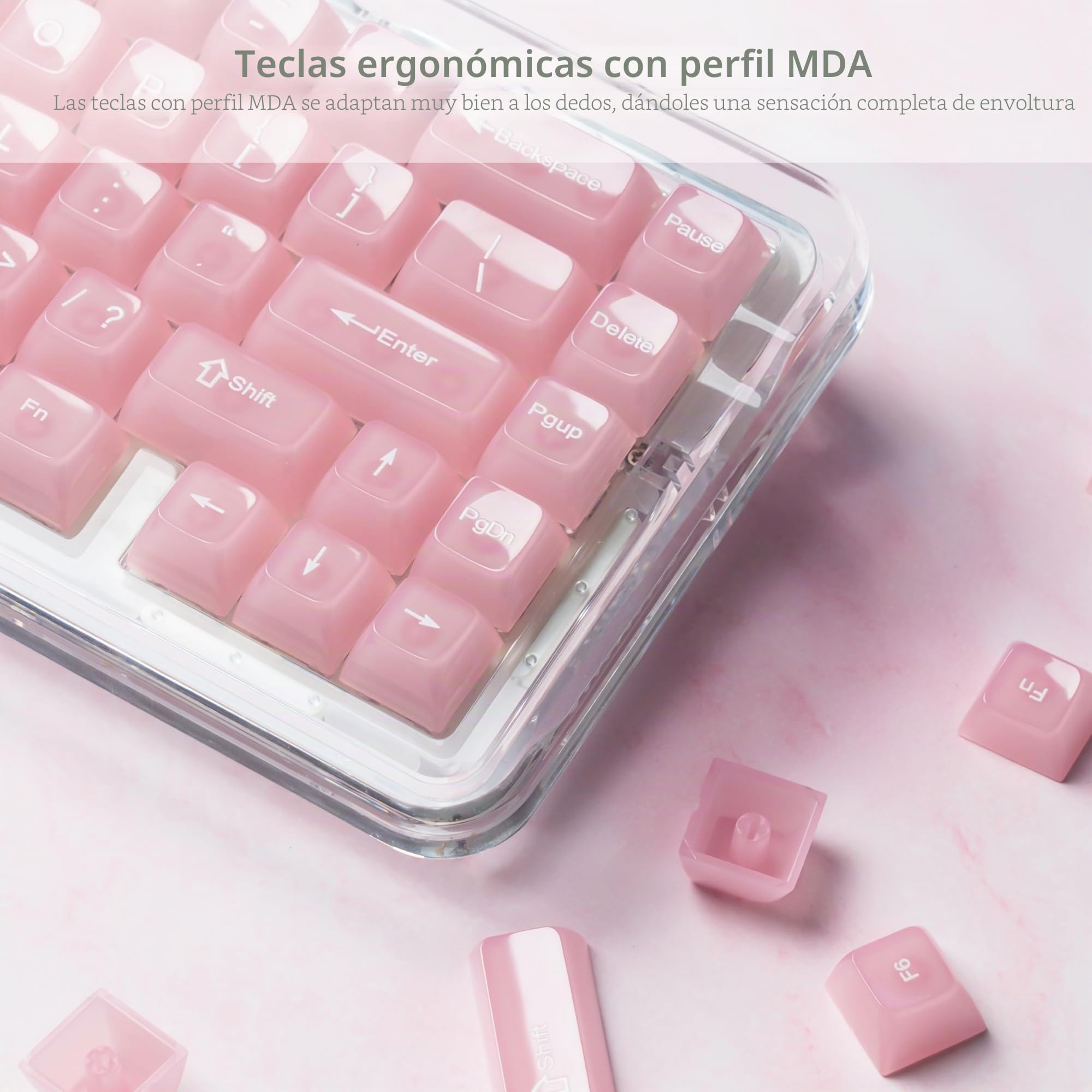 Womier Teclas de Teclado Transparentes, Rosas 60, 65, 75, 100 por ciento, Juego de Teclas Personalizadas para Cherry MX, Kailh, Outemu, Gateron (Perfil MD)
