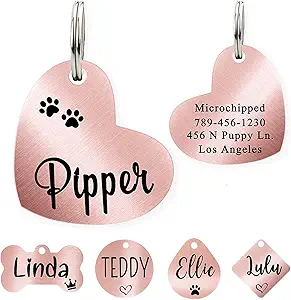 Ultra Joys Dog ID Tag, Custom Dog Tag, Personalized Dog Tag, Dog Tag, Pet ID Tag, Dog Tag for Dogs, Brushed Stainless Steel Heart Dog Tag Rose Gold Small