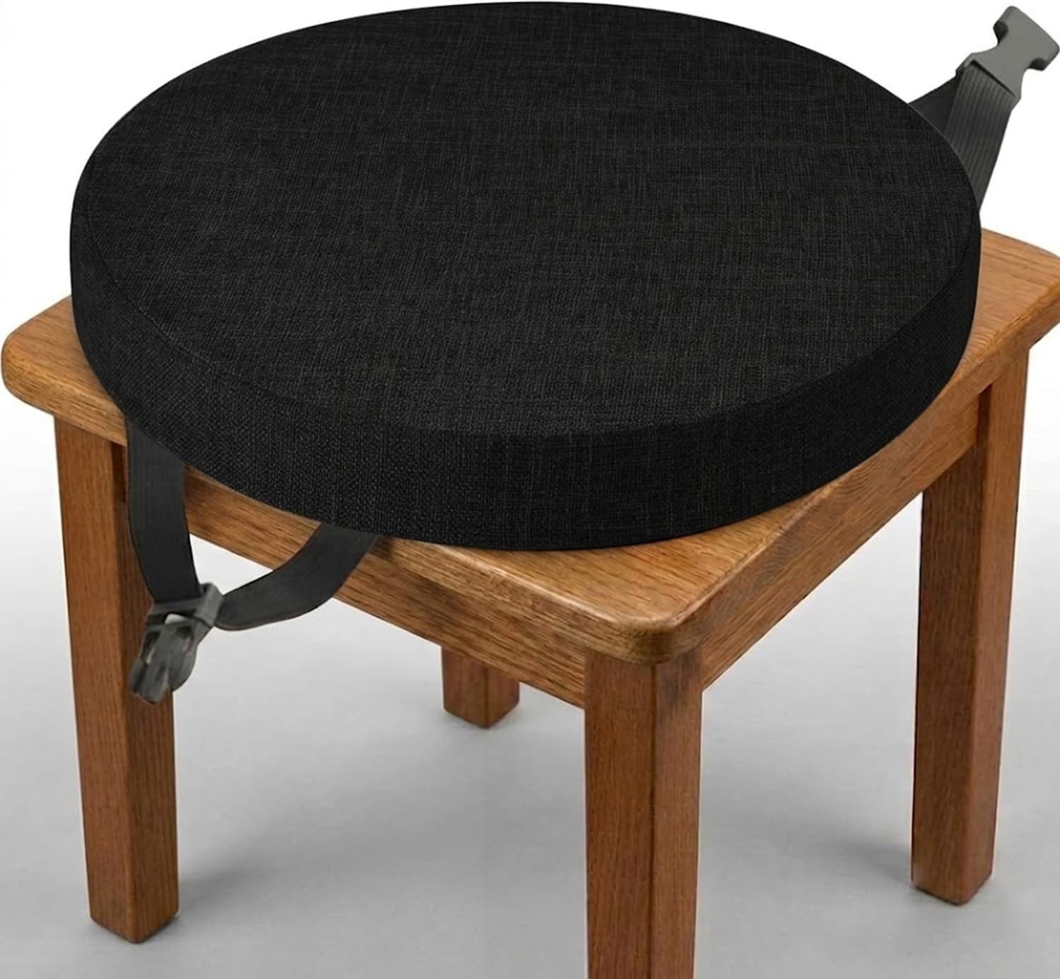 QOEUIUJ Round Chair Seat Pad with Ties 30cm to 50cm Linen Stool Cushion with Zipper Cover High Density Foam Non Slip Seat Cushions for Kitchen Barstool Bistro(Black,35x35x5cm)