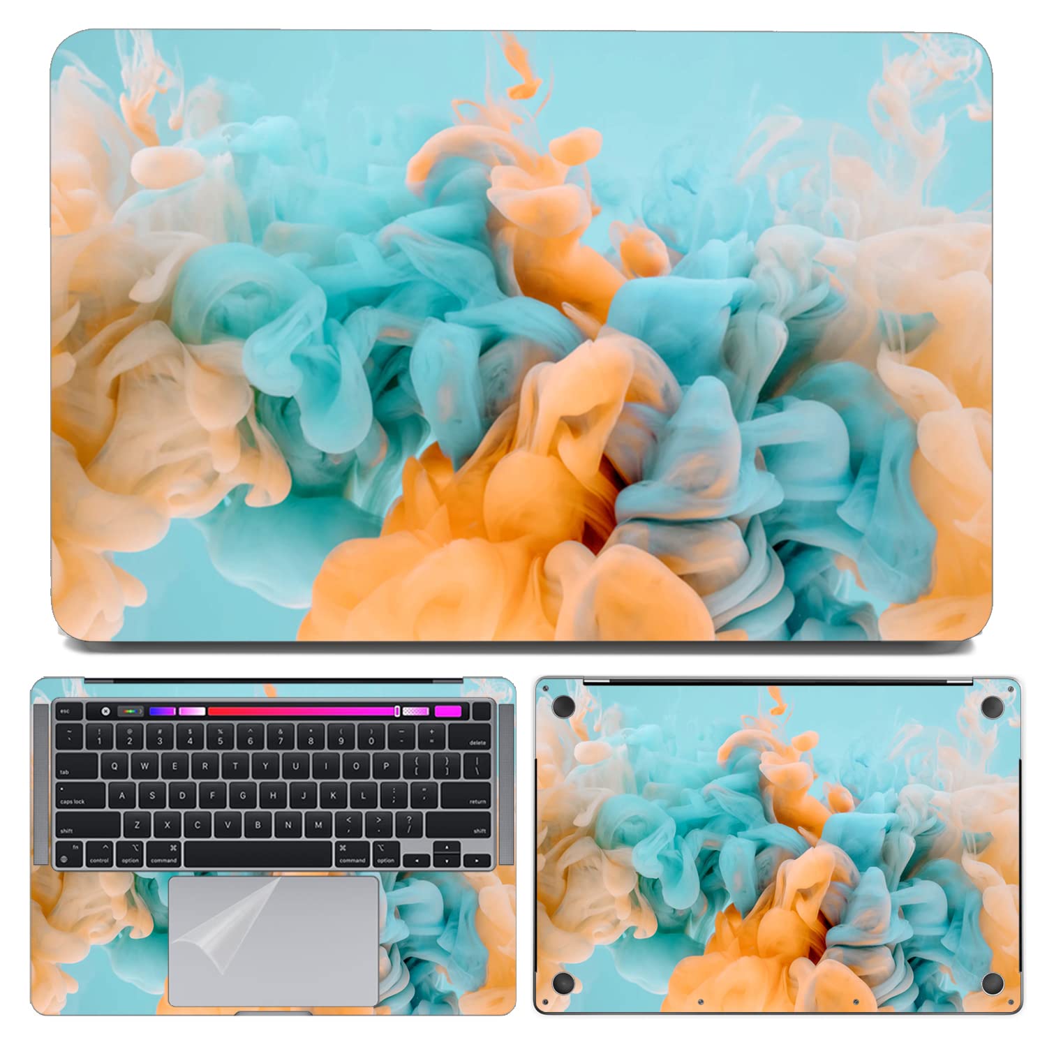 Techfit Fullbody 4-Piece Laptop Skin Wrap Decal Vinyl Sticker Compatible for MacBook Pro 13 inch TouchBar A1706 (Blue Orange Smoke) (B09JN3KZCV) Amazon Price History, Amazon Price Tracker