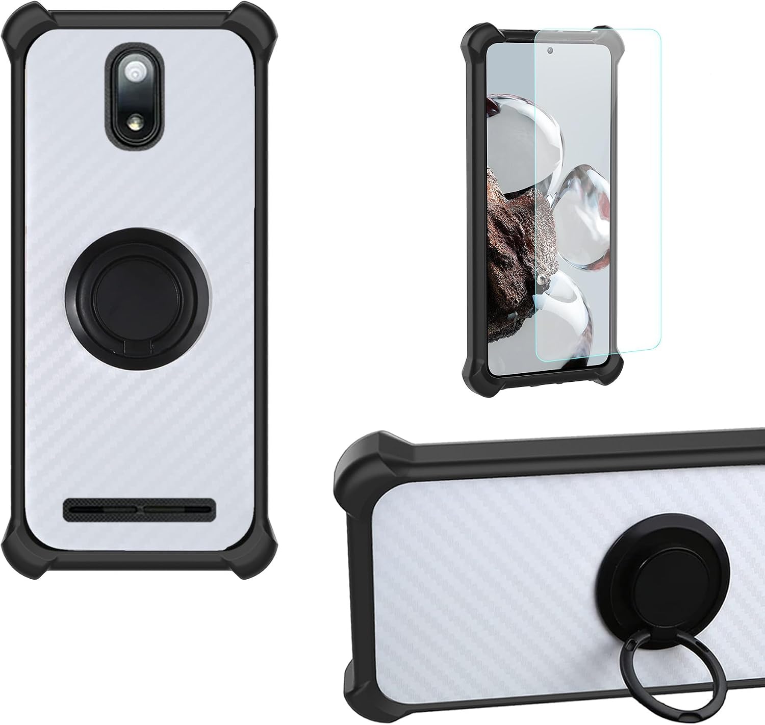 bojioderf Case Compatible for Ans P550 Phone Case Cover [with 1* Tempered Glass Screen Protector] PC + Silicone [360 Metal Ring, Magnetic Car Mount] CSKB-HEI