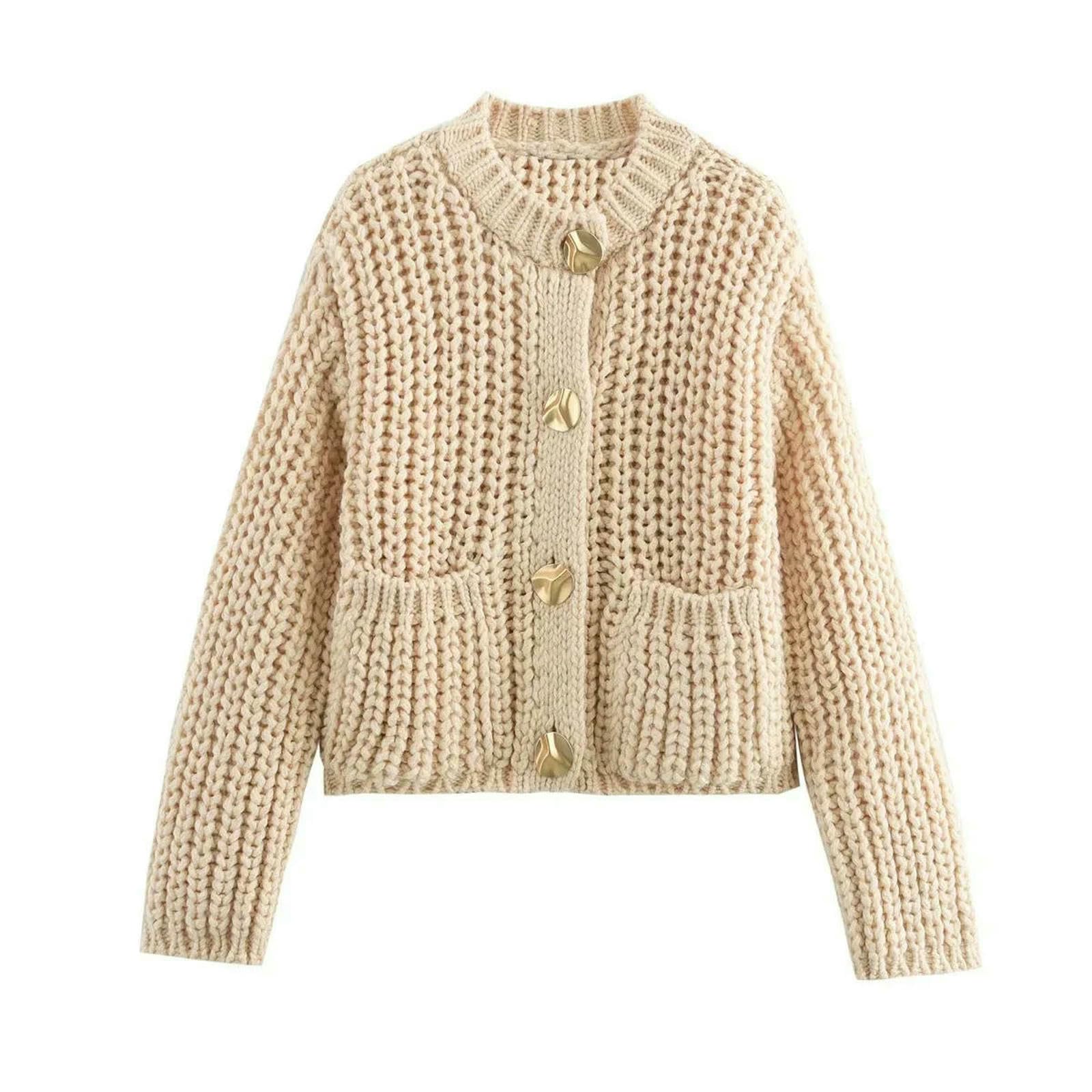 CHENSHI Maglione Donna Cardigan Lavorato A Maglia da Autunno Inverno Casual con Tasca Bottoni Manica Lunga Cappotti Larghi alla Moda Donna-Nero-m