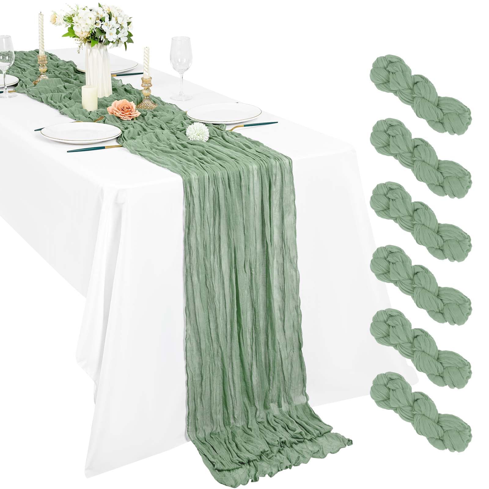 Confezione da 6 runner da tavola in garza verde salvia, 3,5 m garza boho 51 × 300 cm rustico romantico lungo per festa di nozze addio al nubilato Ringraziamento decorazione natalizia