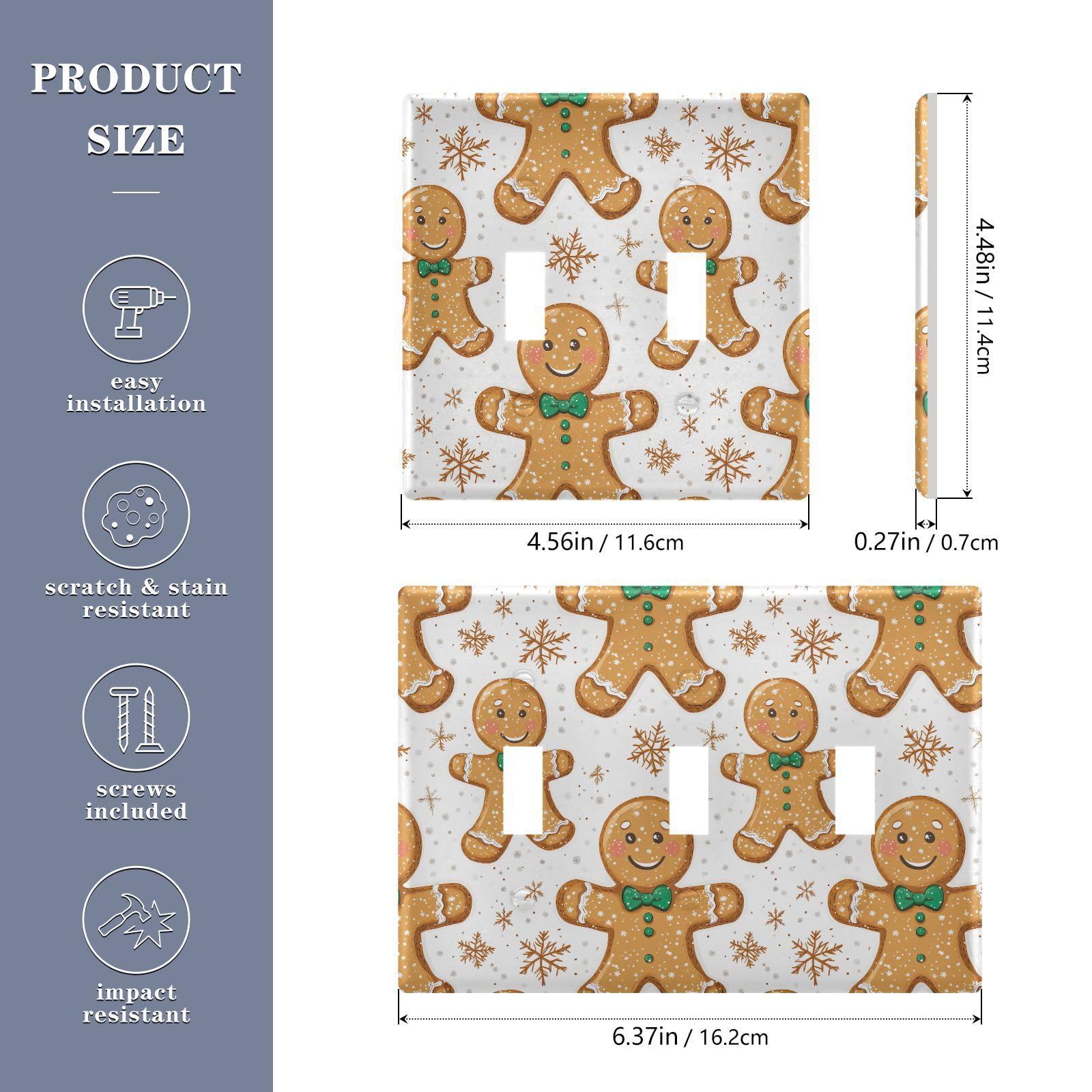 UMIRIKO Cute Christmas Gingerbread Man Light Switch Cover Plate Covers Decorative Double Toggle Home Decor 202b6647