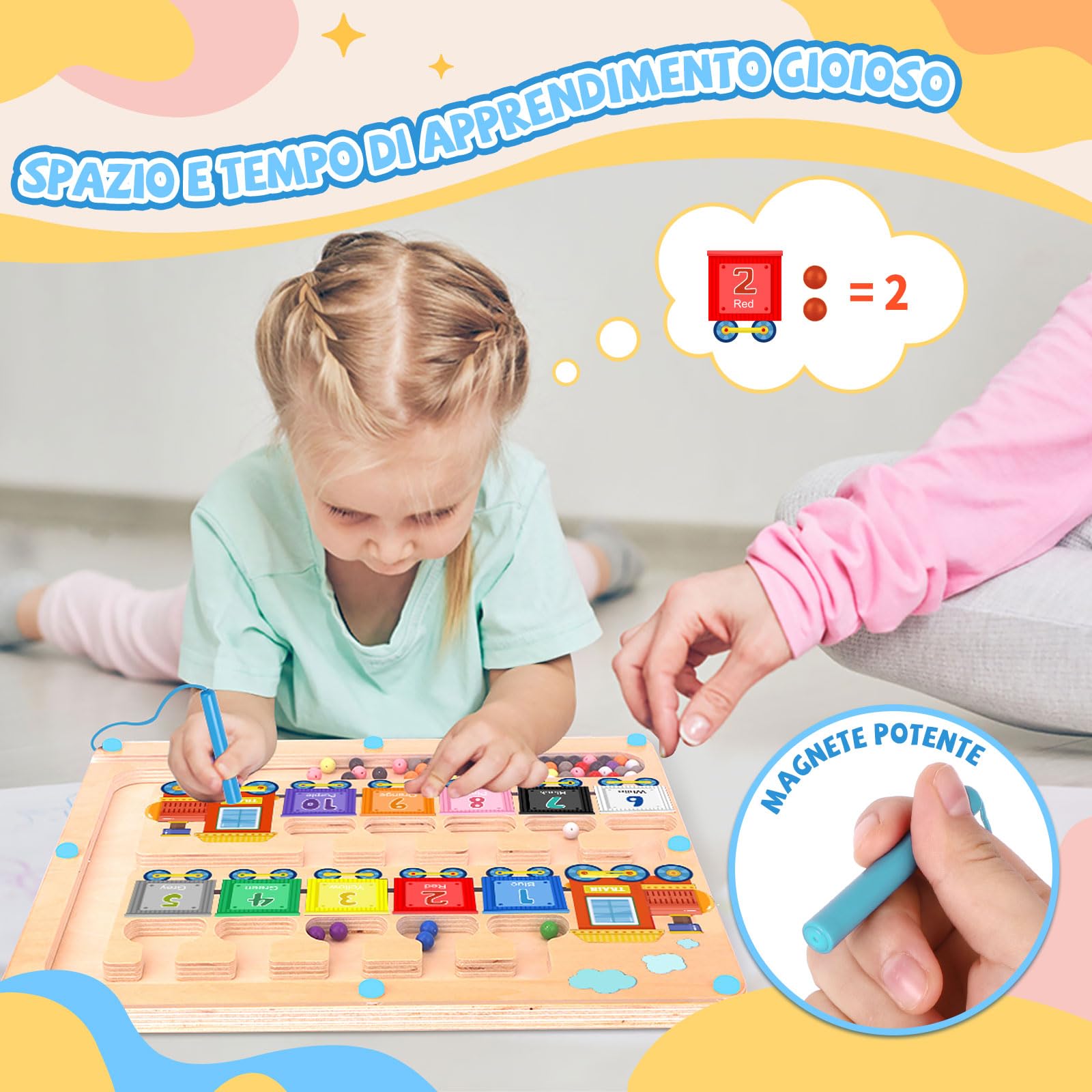 Giochi Montessori 3 anni Labirinto Magnetico Giocattoli Legno Montessori per Bambini Giocattoli per l'apprendimento per Numeri e Colori Gioco di Selezione Regalo Bambini Bambina Bambino 3 4 anni