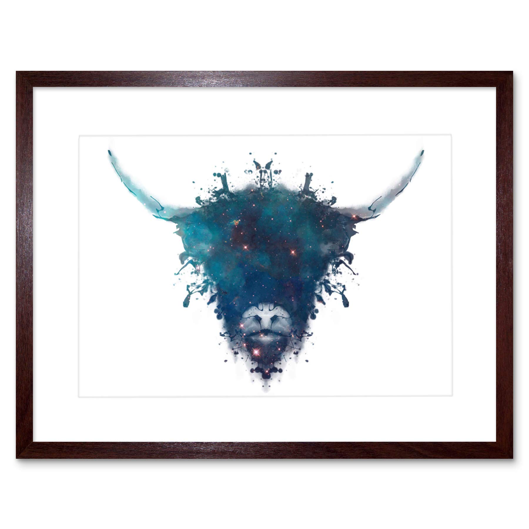 Wee Blue Coo Graphic Ink Splat Highland Cow Framed Picture Art Framed Wall Art Print