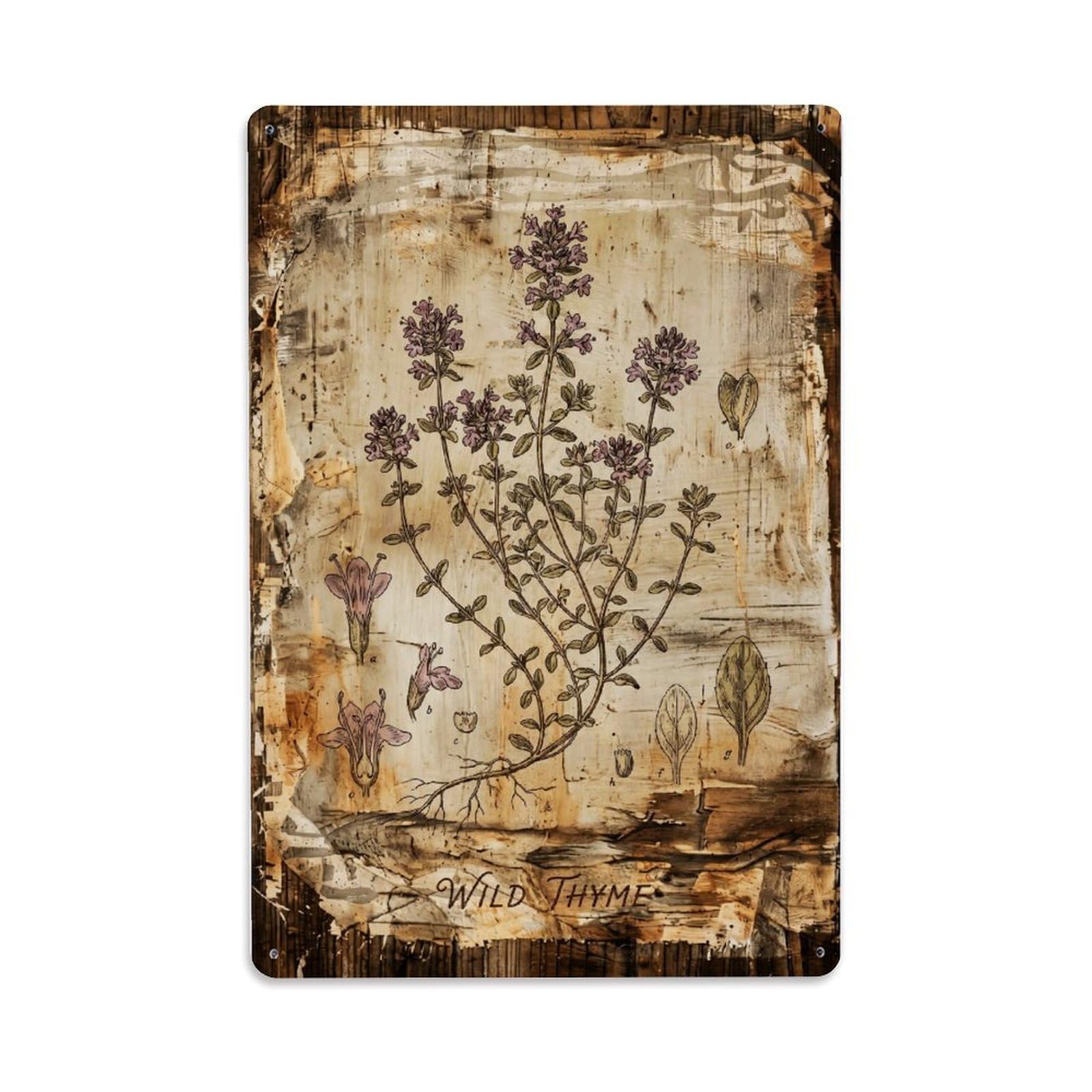 Fqnyr Style Wild Thyme Botanical 1 Metal Tin Sign Plaque Wall Decor For Cafe, Club Bar, Office, Home Garden Metal Poster 8X12inch