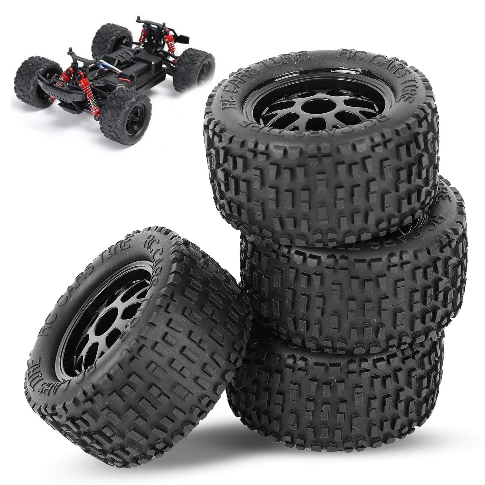 Ruota per Camion RC, 4 Pezzi Ammortizzazione Forte Pneumatici RC Ecologici Struttura Irregolare Presa Eccellente per 1:14 1:16 1:18