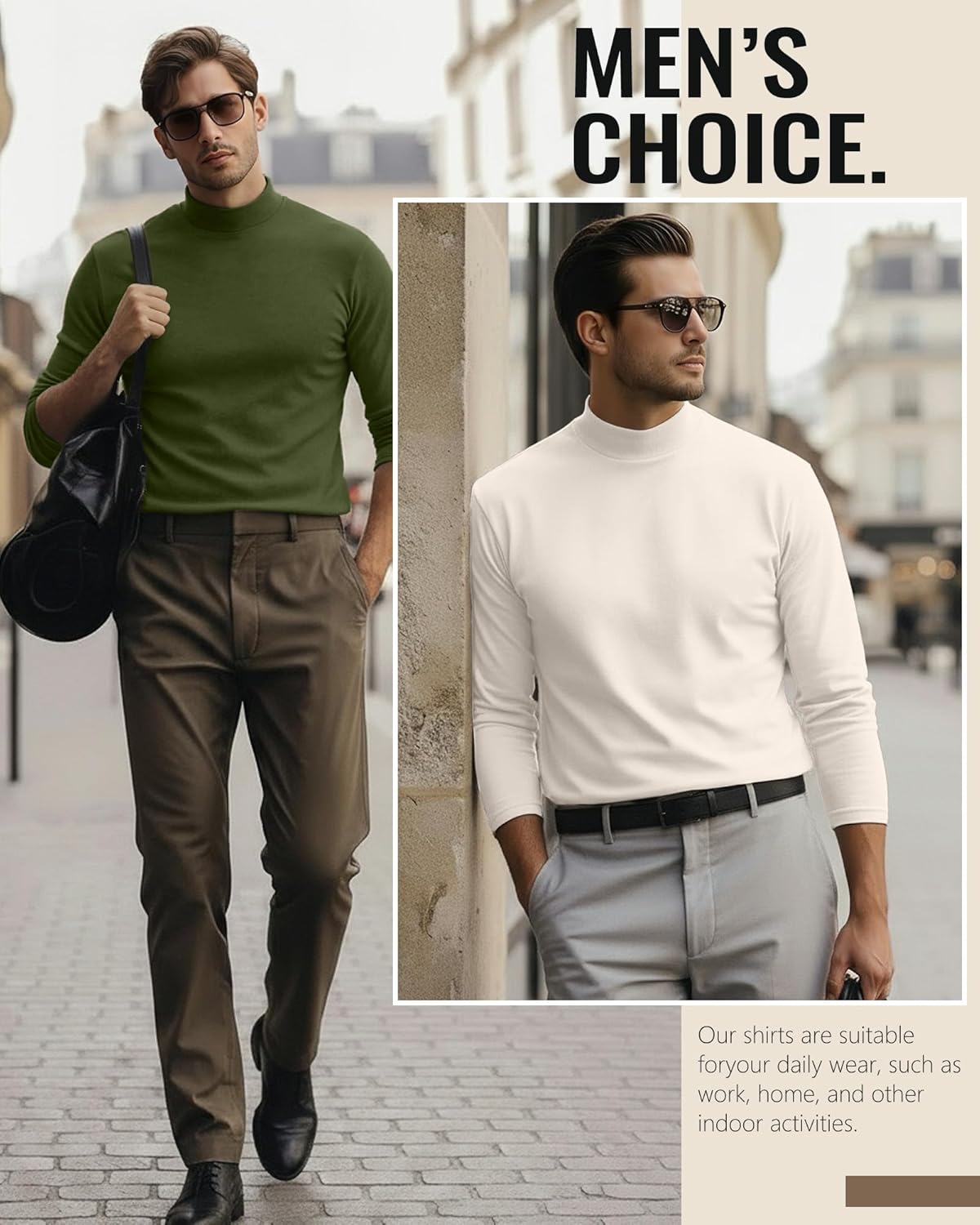 6 Pack Mens Mock Turtleneck Long Sleeve Shirts Thermal Mock Neck Pullover Sweater Tops Fitted Lightweight Undershirt - Image 3