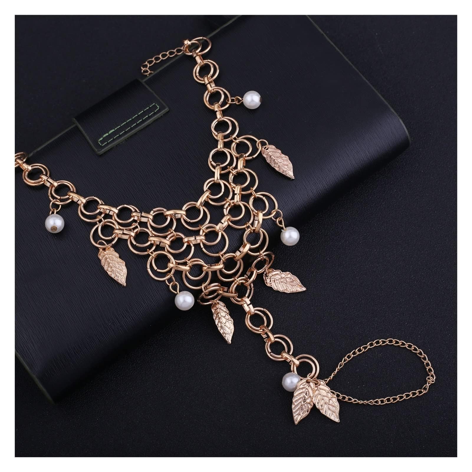 Braccialetti alla caviglia Cavigliera creativa con anello in rame-Cavigliera estiva sexy con perle da spiaggia-Cavigliere da donna regolabili per calzature femminili