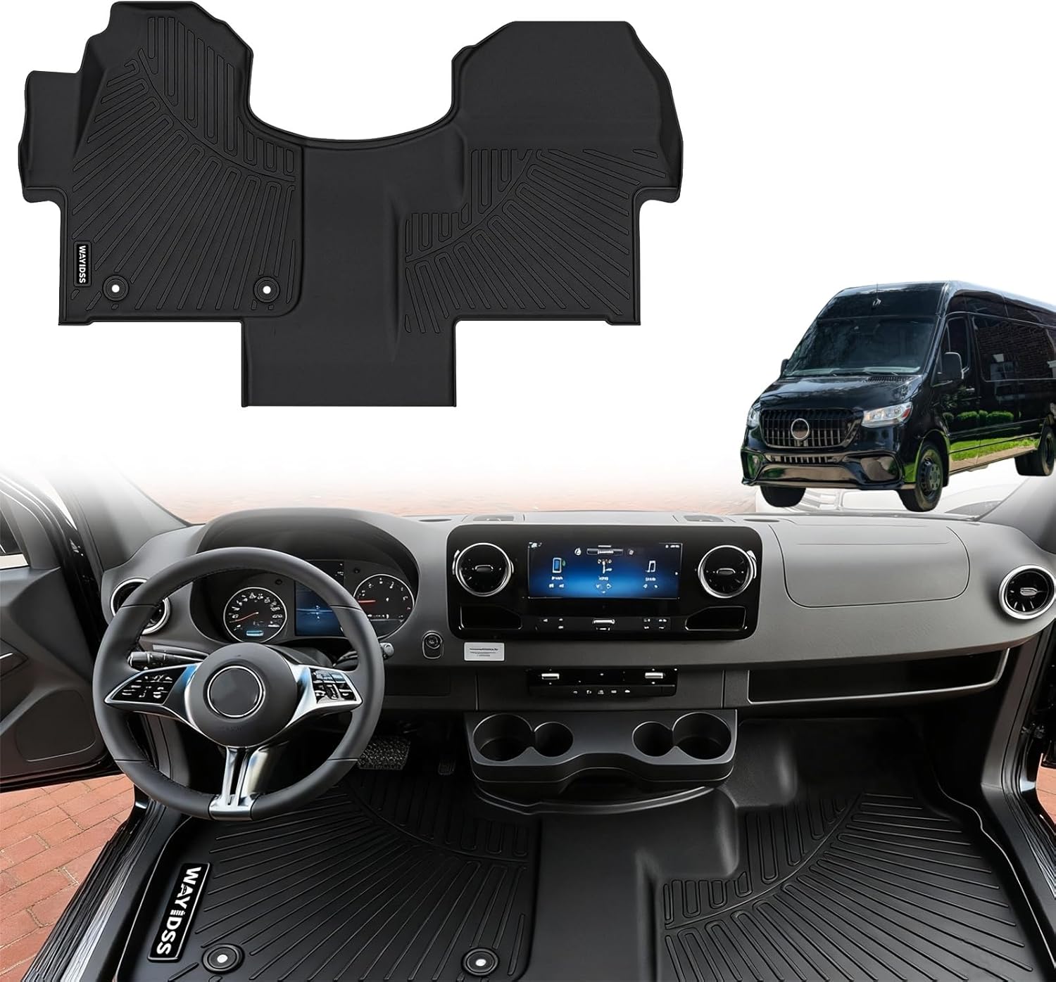 Floor Mats Fits 2019-2025 2026 Mercedes Benz Sprinter 2500/3500（Only Fit Cargo Van） TPE All Weather Protection Car Front Row Mats, Black mat Accessories