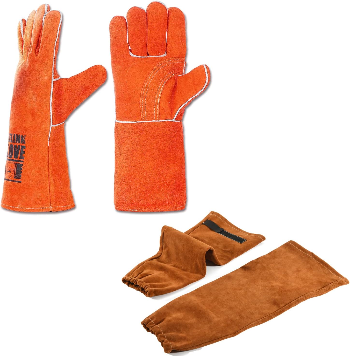 QeeLink Leather Welding gloves with Welding Sleeves Heat&Flame Resistant Arm & Gloves Protection