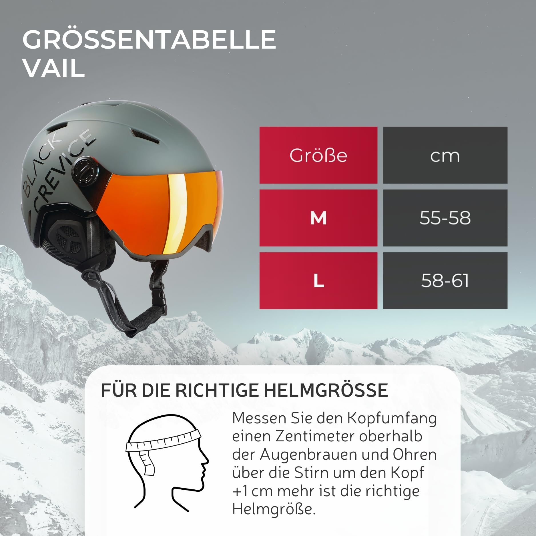 BLACK CREVICE Skihelm Vail I Skihelm mit Visier im Pilotenstyle I Skihelm Herren & Damen I Skihelm aus Polycarbonat I Atmungsaktiver Ski-Helm I Größenverstellbar
