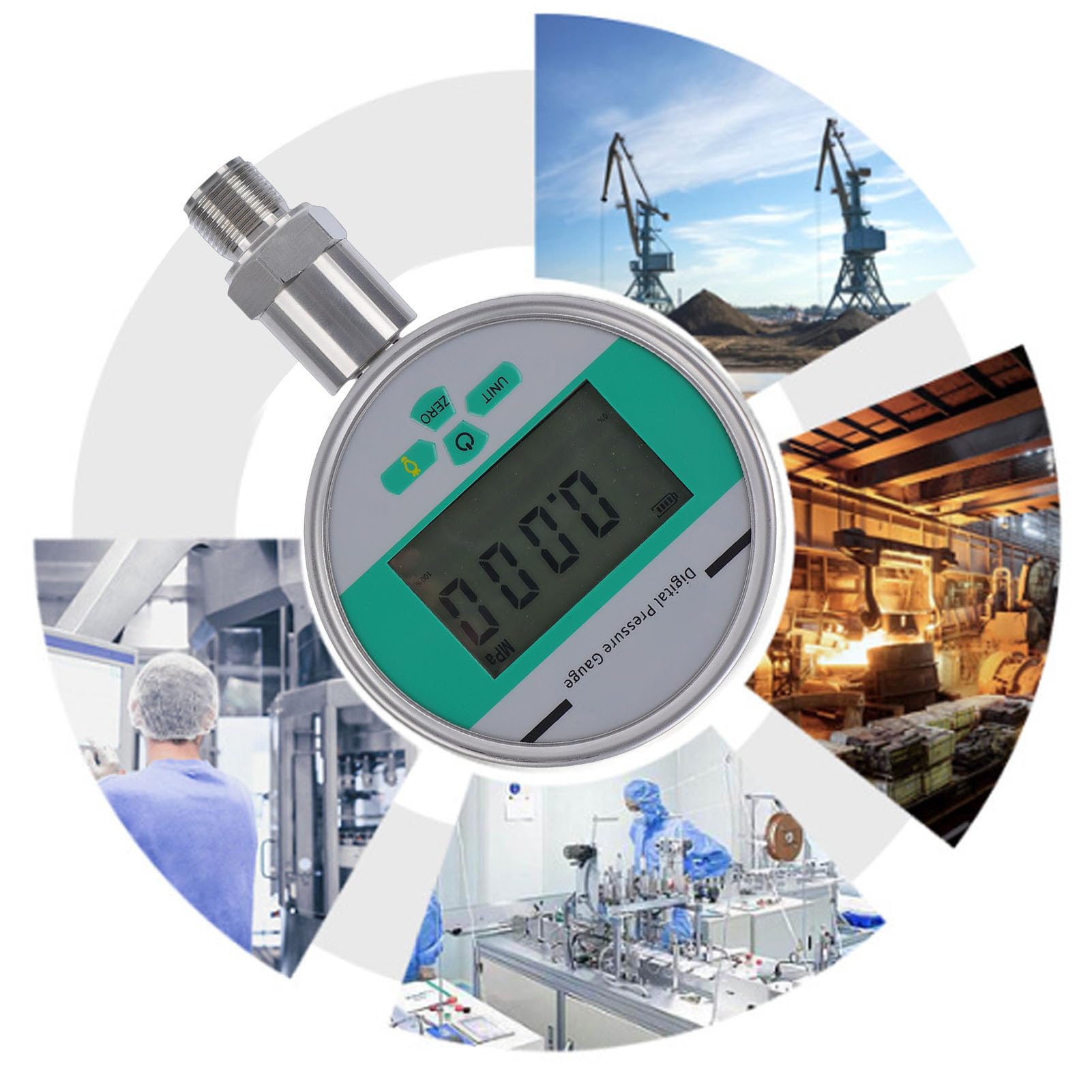 Fafeicy Manometro Digitale da 0 a 16 Bar Quadrante da 4 Pollici Cassa in Acciaio Inossidabile Filettatura M20x1,5 Display LCD Precisione 0,4% IP65 Resistente All'acqua con