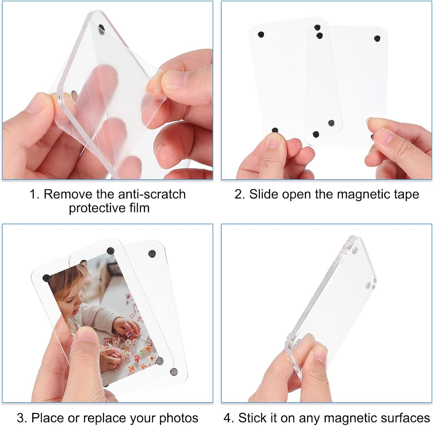 uxcell 12 Pcs Acrylic Fridge Magnetic Picture Frame, 3.1 x 4.7 Inch Double Sided Photo Frames Acrylic Photo Picture Frames for Refrigerator Display Picture Display, Transparent