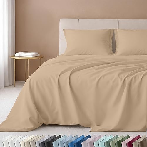 California Design Den King Size Sheets Set 600 Thread Count, 100% Cotton Sateen, Soft, King Size Bed Sheets, Bedding Sheets & Pillowcases (Golden Tan)