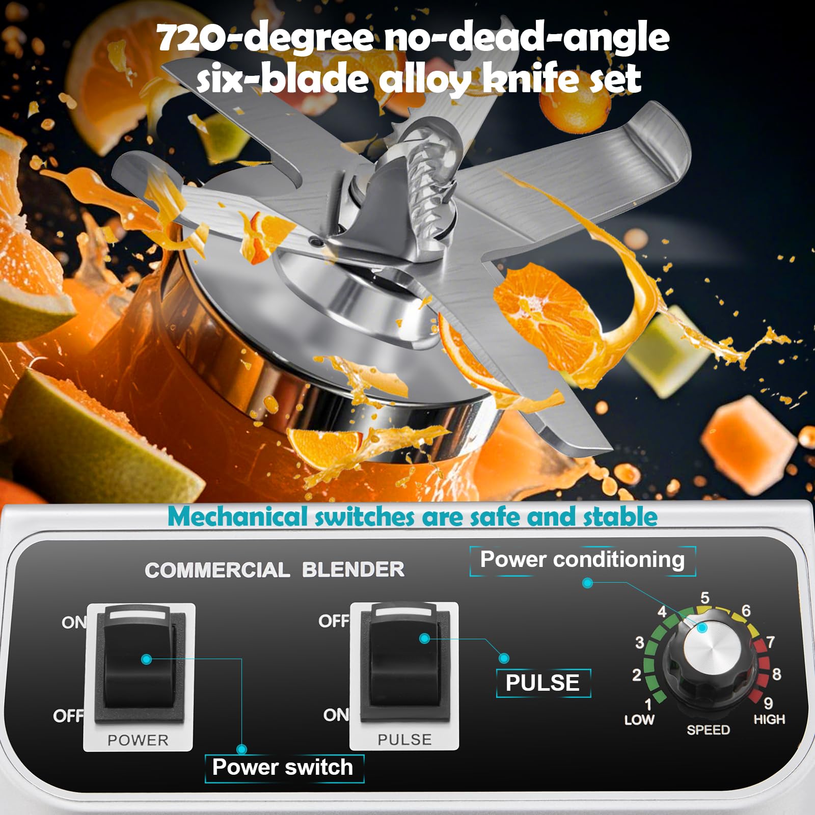 WaterElfo Profesjonalny komercyjny blender 2200 W 2,1 QT 2 l cichy blender komercyjne koktajle, mrożone napoje, samoczyszczące