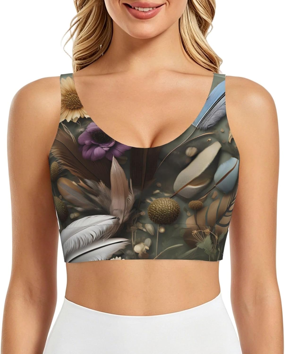 Feather Flower Women's Sports Vest, Light Running Gear, Soft Polyester for Fitness Exercise Outfit