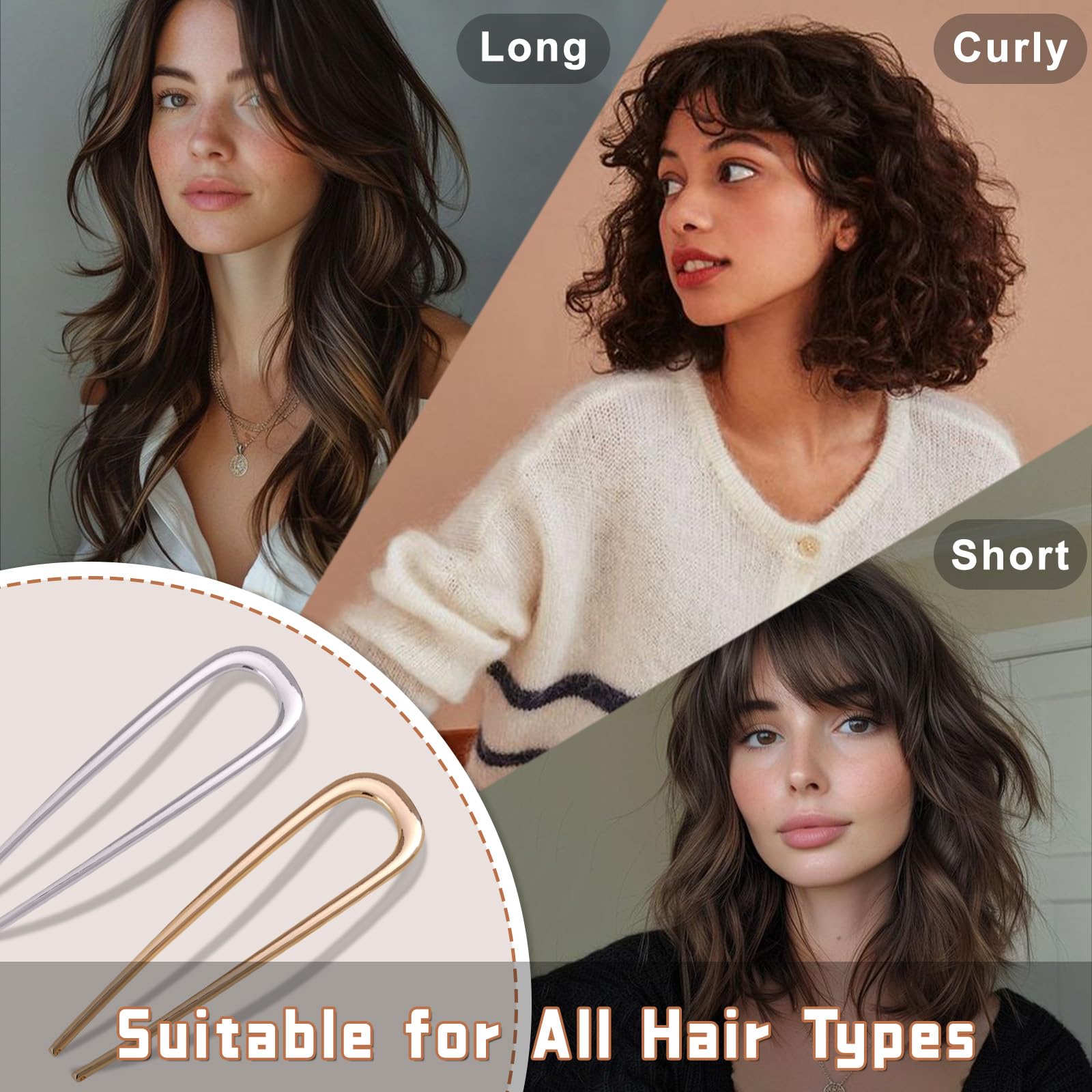 Amazon | 2個 メタルフレンチヘアピン 女性用 女の子用 U字型ヘアピン
