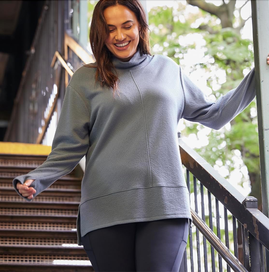 RBX Active Women's Plus Size Ultra Soft Quilted Cowl Neck Pullover Sweater, Lightweight Mock Tunic Sweatshirt with Thumbholes - Image 6