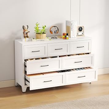 Dresser for Bedroom, Chest of Drawers, Metal White Dresser with 7 Drawers, Tall Dresser with Large Capacity, Dressers for Closet, Living Room, Bedroom, Hallway