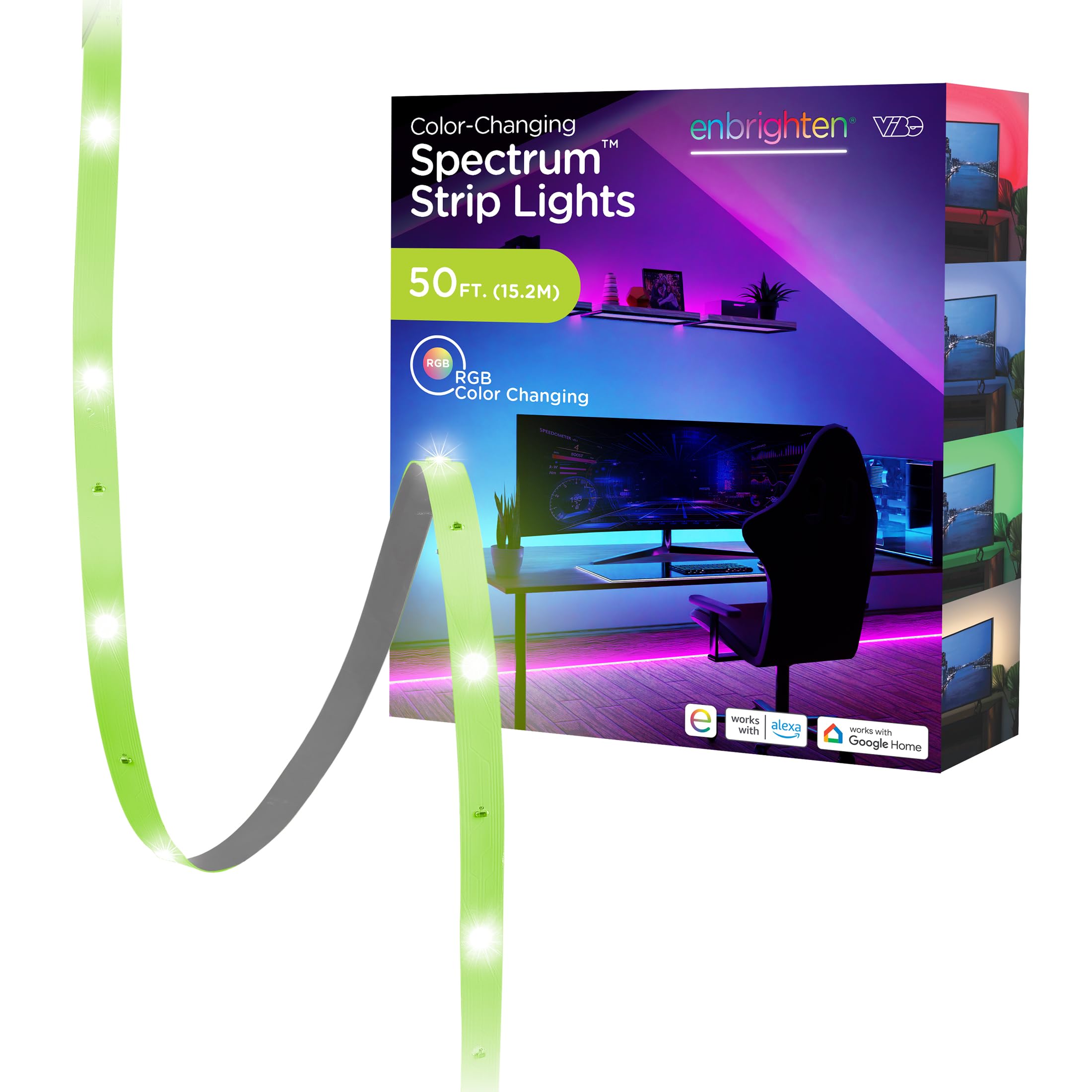 Enbrighten Vibe Spectrum Fita de LED inteligente para interior, luz RGB que muda de cor,