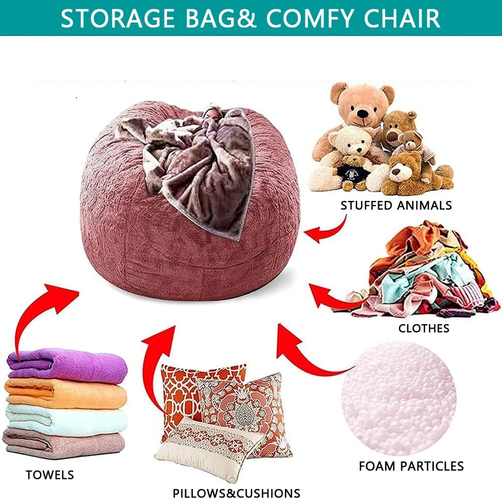 7ft Giant Fur Bean Bag Cover,Zipper Storage Bean Bag,Extra Soft Beanbag Seat Chair Covers(No Filler)