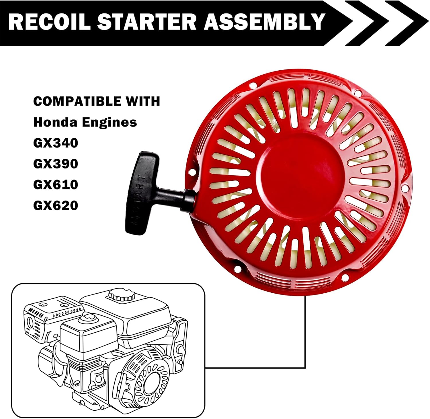 Muffler Exhaust Kit Assembly Fits Honda GX340 GX390 GX420 11HP 13HP, Recoil Starter Replacement for Honda Gx340 Gx390 11hp 13hp