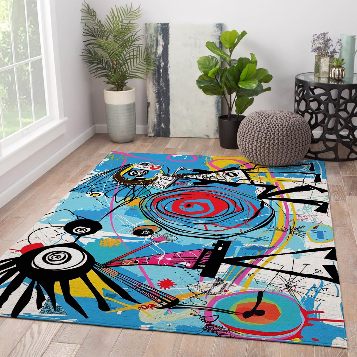 Tapis illustration de graffiti pop art pour dynamiser un salon sombre ou monotone