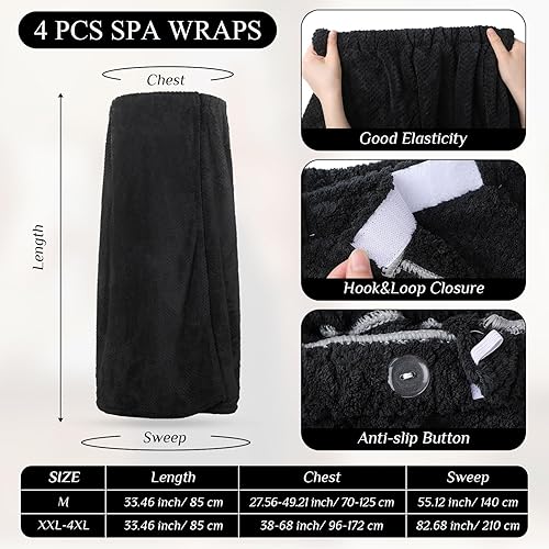 Miniatura 2 de 4 toallas envolventes para mujer, bata de spa con cierre ajustable, parte superior elástica, envoltura ligera para baño y ducha