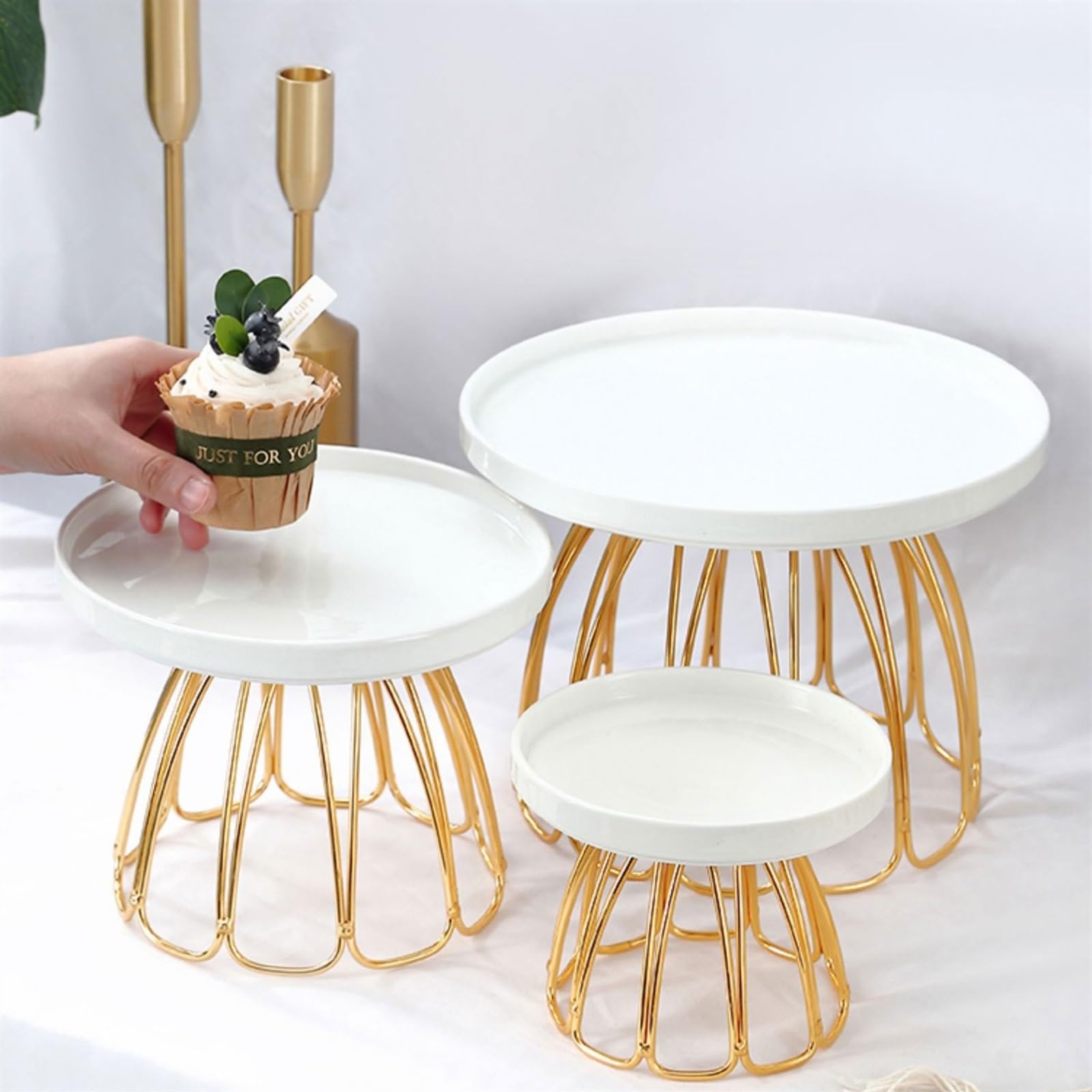Wieża do ekspozycji ciast Wykwintny ceramiczny talerz na wysokie ciasto, taca Dim Sum, stół deserowy, ramka ekspozycyjna, stojak babeczki Stojak na ciasta(Biały,Średni)