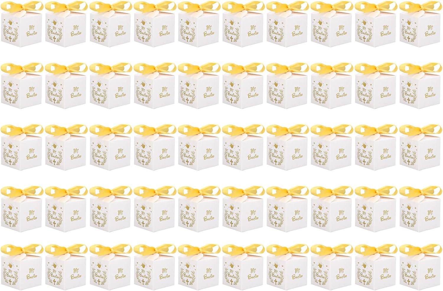 Yosoo Bautizo Party Favor Boxes, 50pcs Baptism Decorations Religious Gift Box First Communion Candy Boxes with Gold Ribbons for Christening Baby Shower Birthday Wedding Party(2.6x2.6x2.6 in) - Image 6