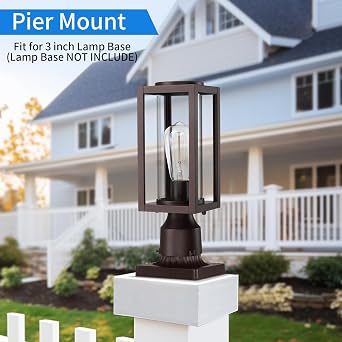 Outdoor Post Lights Lamp Post Light Fixture 2 Pack, Modern Brown Exterior Post Lantern Fixture with Tempered Glass, Anti-Rust Light Posts for Outside for Driveway Patio Garden