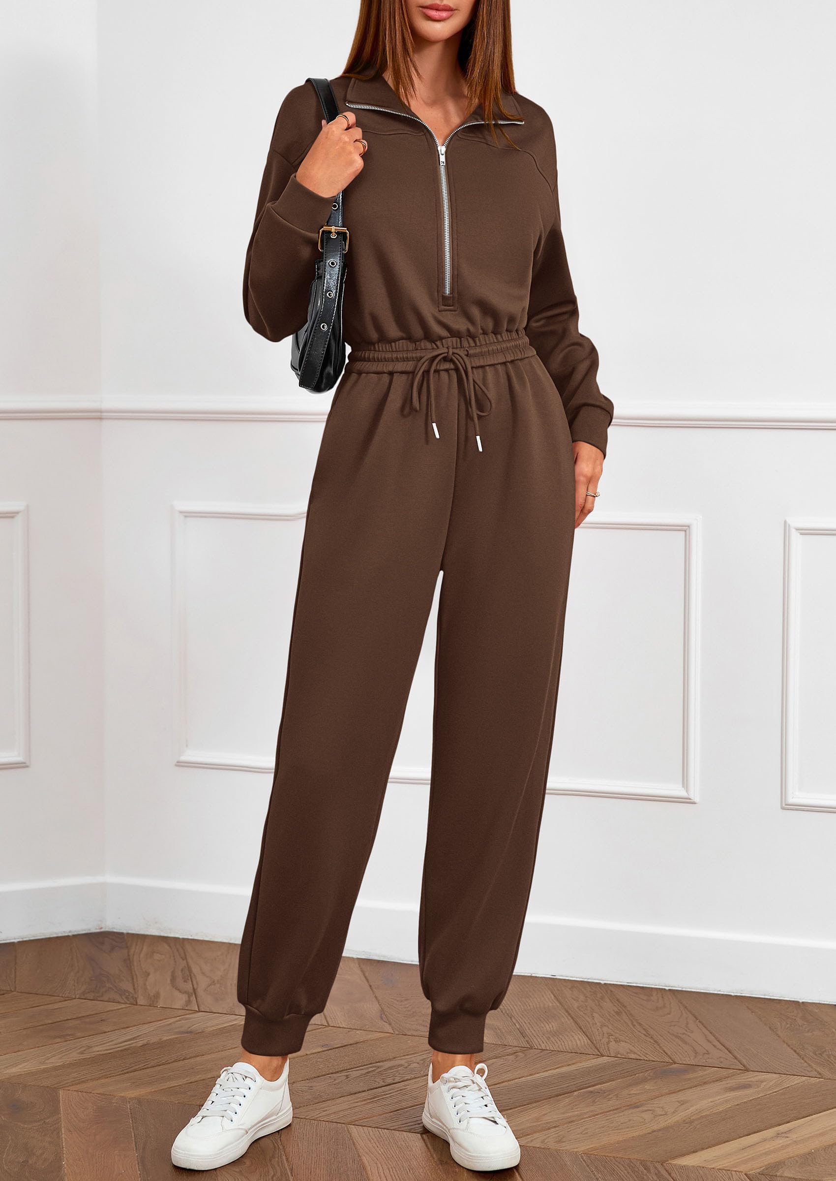 PRETTYGARDEN Long Sleeve Jumpsuits for Women Casual 2025 Fall Fashion Zip Up Pant Rompers One Piece Sweatsuits Travel Outfits